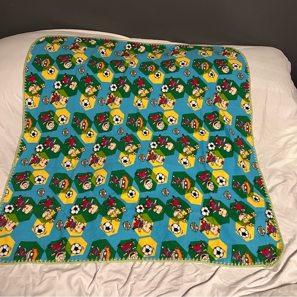 Rugrats baby blanket with crochet finished edges lime green 35.5”X 36” small